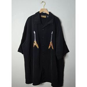 Dragonfly Shirt Men's Button Down Size XXL Black Guitar Flames Hard Rock
